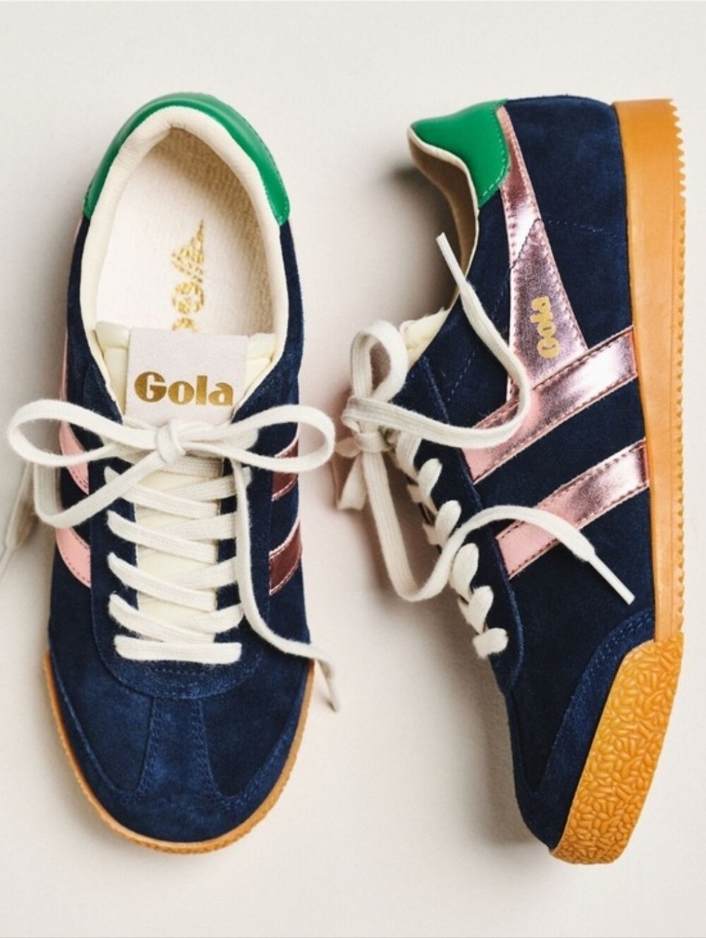 NEW Gola Elan Glitz Women's Suede Navy Metallic Pink Gum Sole Sneakers Size 8